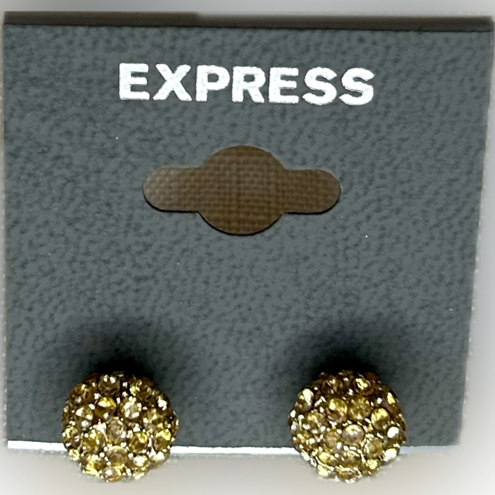 Express  NWT Sparkling Yellow Rhinestone Post Back Gold-Tone Earrings